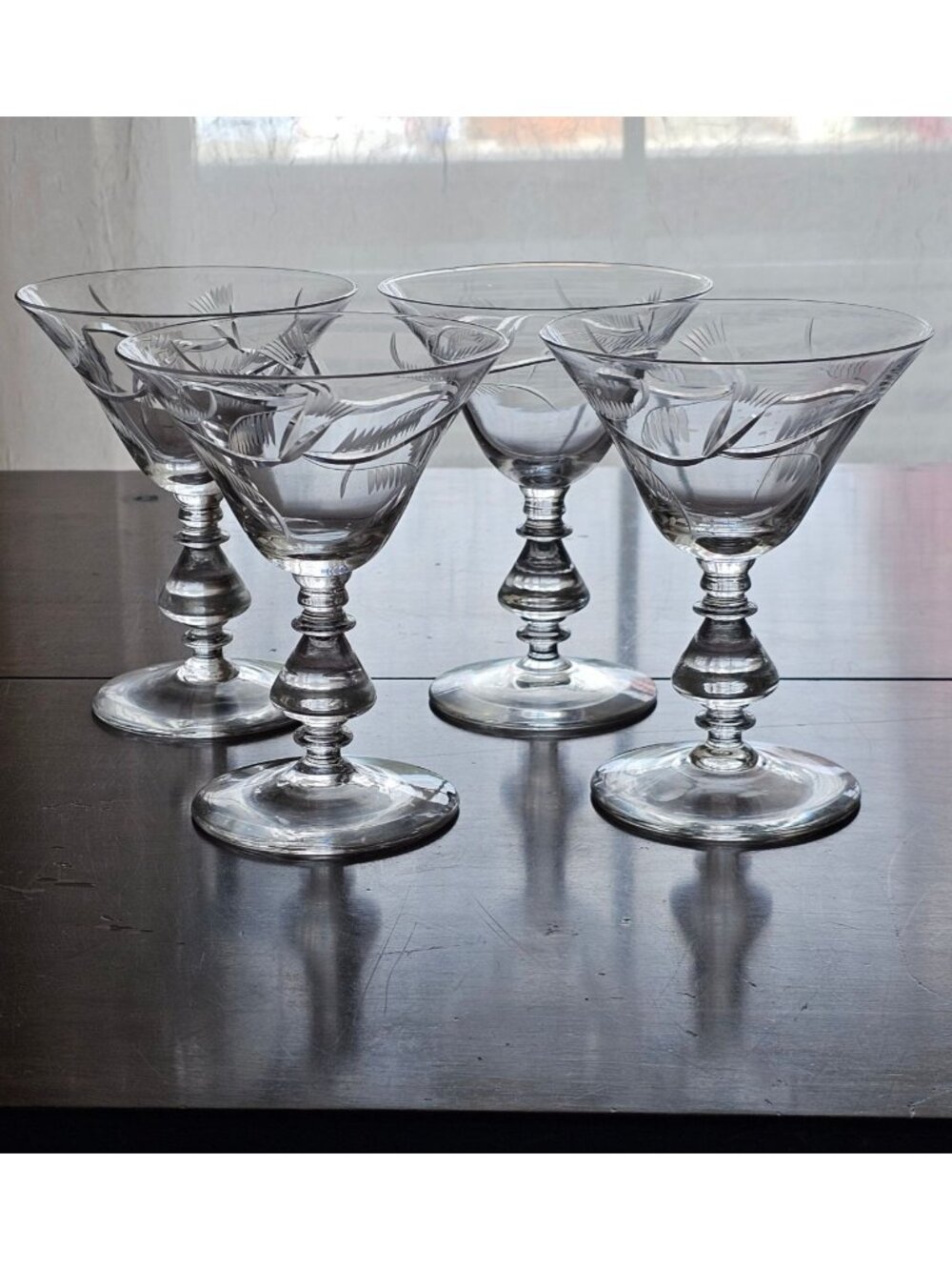 4 Bryce Baroque Thistle Champagne Coupe Glasses hand cut Crystal Vintage Glass